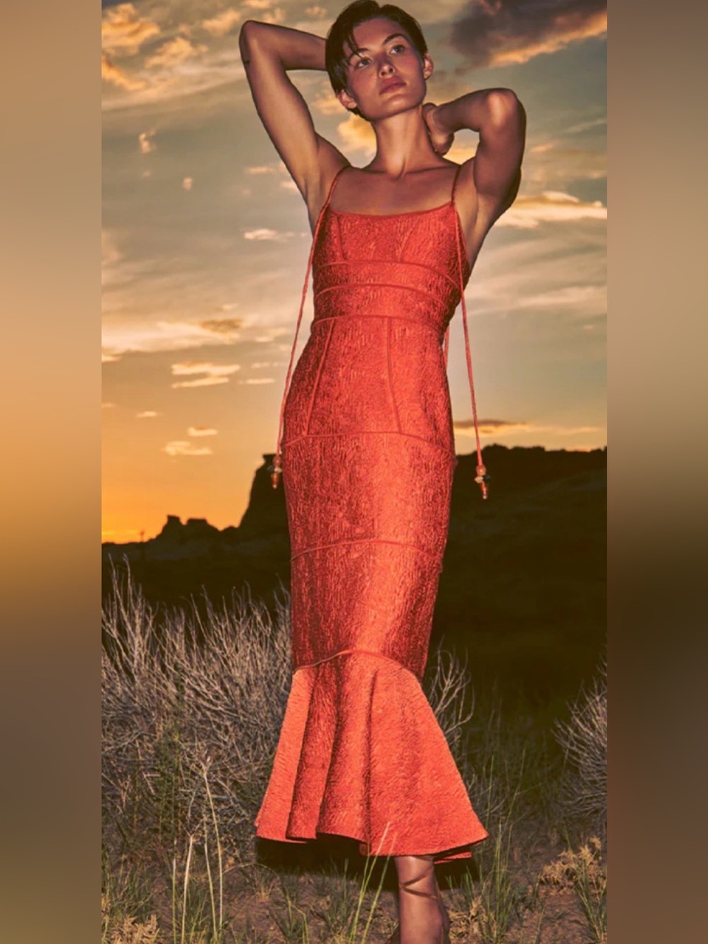 Alexis Orange Spaghetti-Strap Mermaid Maxi Dress